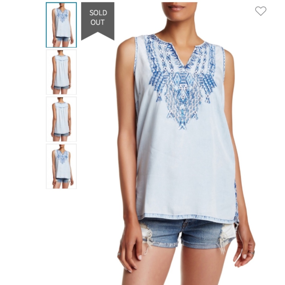 NWT Lucky Brand Emroiderd Chambray Tank